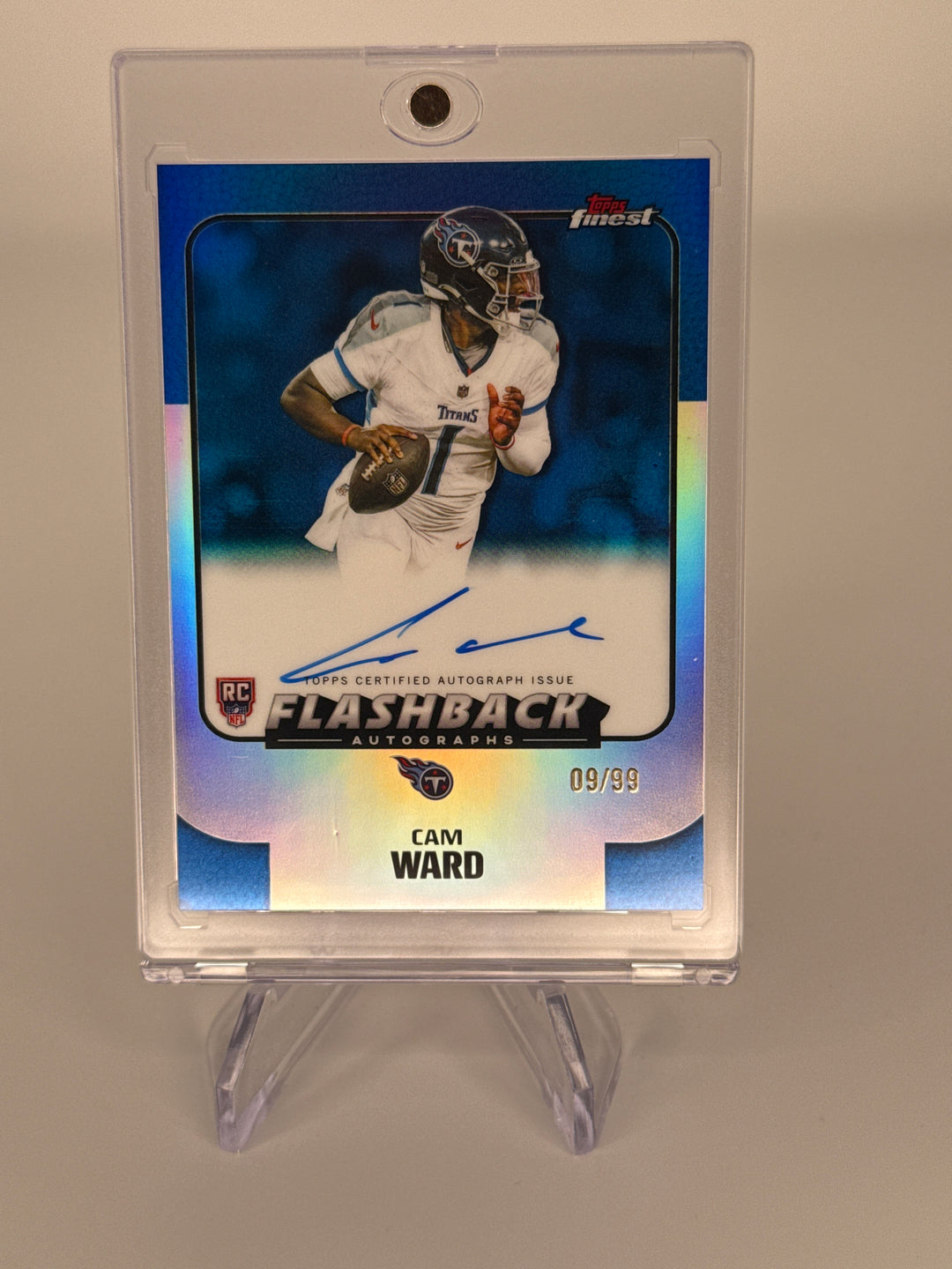 Cam Ward 2025 Topps Finest Flashback Blue Refractor Rookie Auto, 09/99