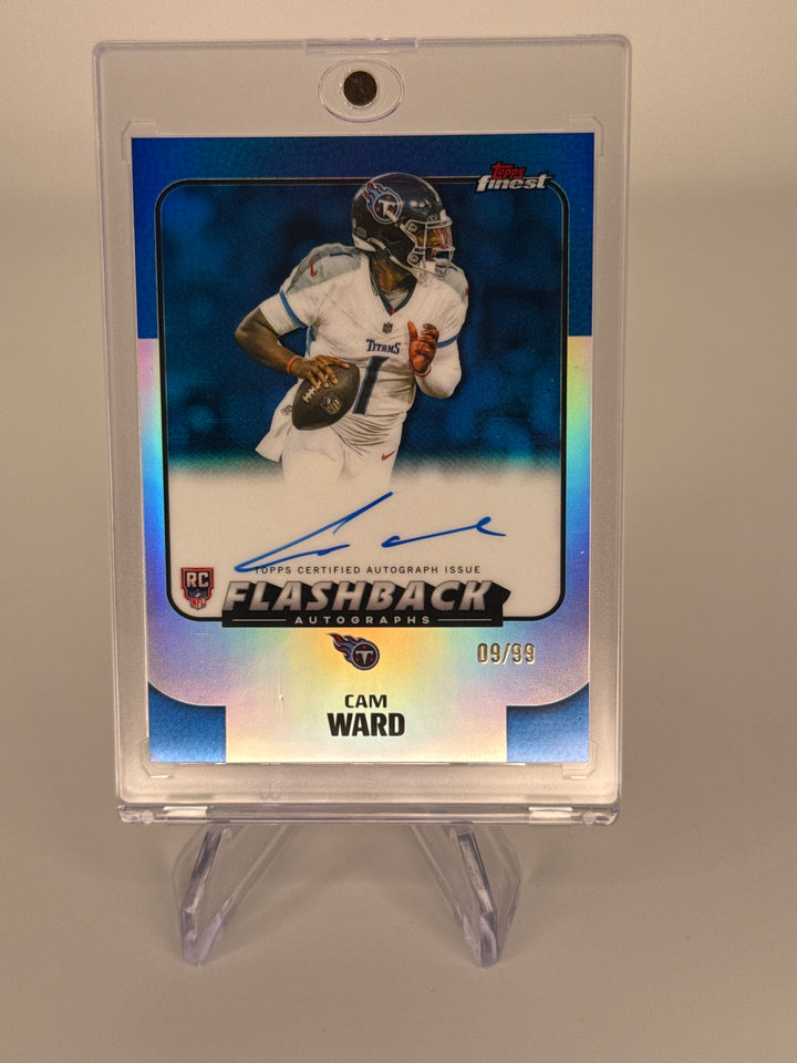 Cam Ward 2025 Topps Finest Flashback Blue Refractor Rookie Auto, 09/99