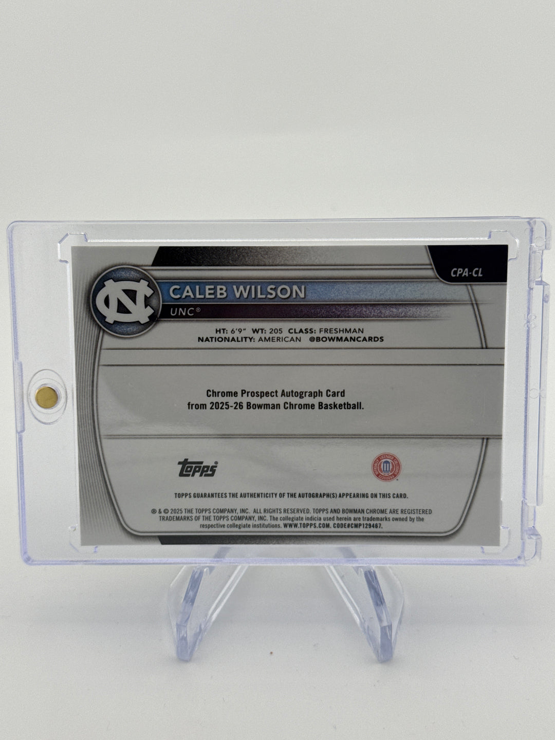 Caleb Wilson 2025 Bowman Chrome University Gold Mojo Refractor 1st Auto, 20/50