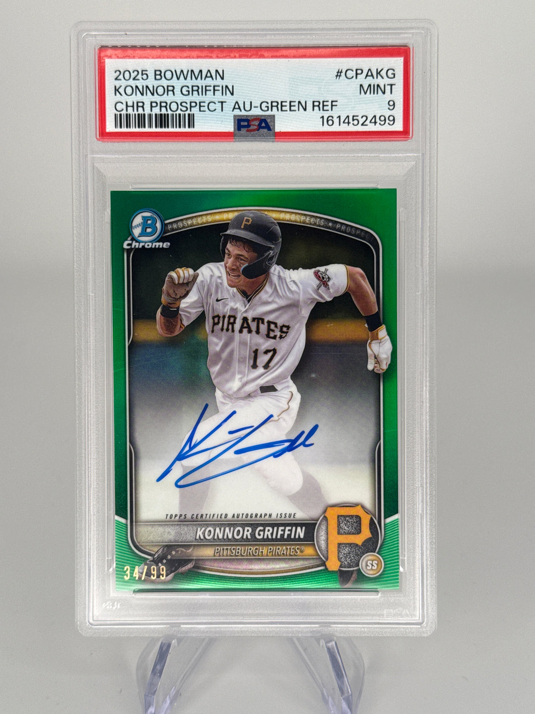 Konnor Griffin 2025 Bowman Chrome Green Refractor Auto, 34/99, PSA 9 Mint