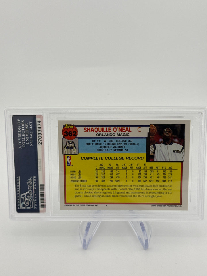 Shaquille O'Neal 1992 Topps Rookie, PSA 10 Gem Mint