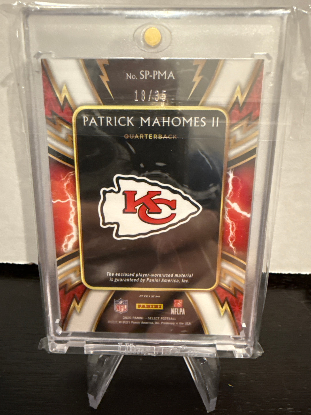 Patrick Mahomes 2020 Panini Select Sparks Relic White, 18/35