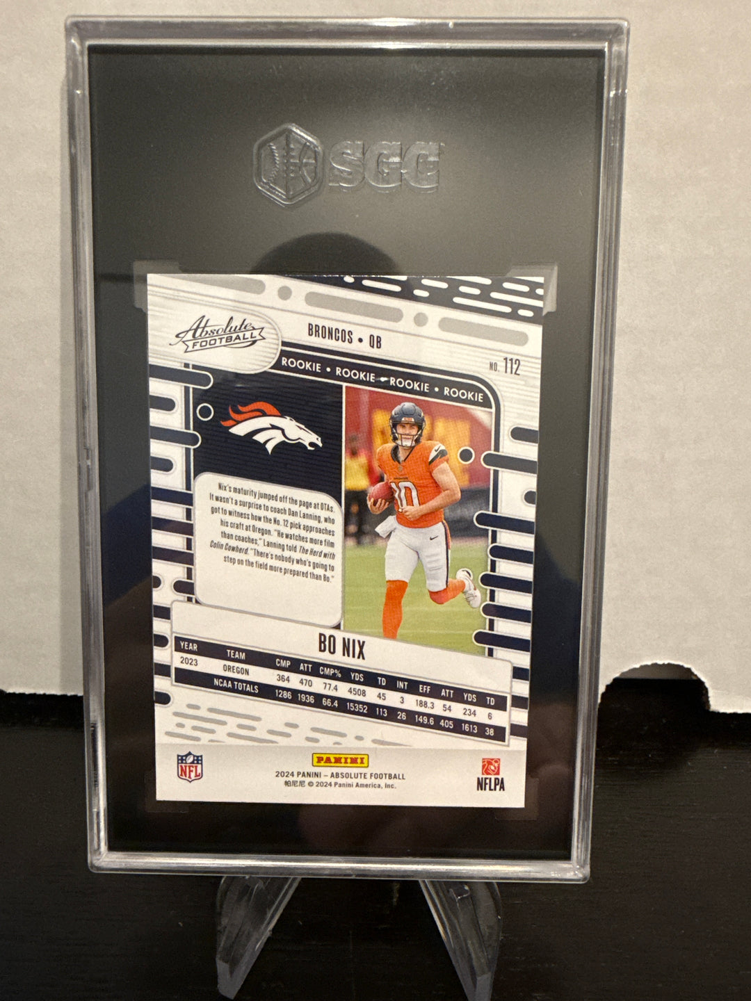 Bo Nix 2024 Panini Absolute Retail Rookie, SGC 10 Gem Mint