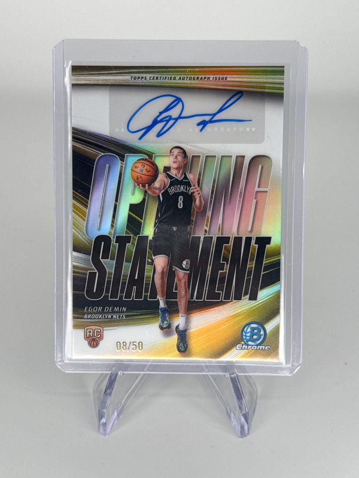 Egor Demin 2025 Bowman Chrome Opening Statement Gold Rookie Auto, 08/50
