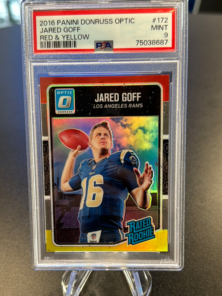 Jared Goff 2016 Panini Donruss Optic Rated Rookie Red & Yellow, PSA 9 Mint