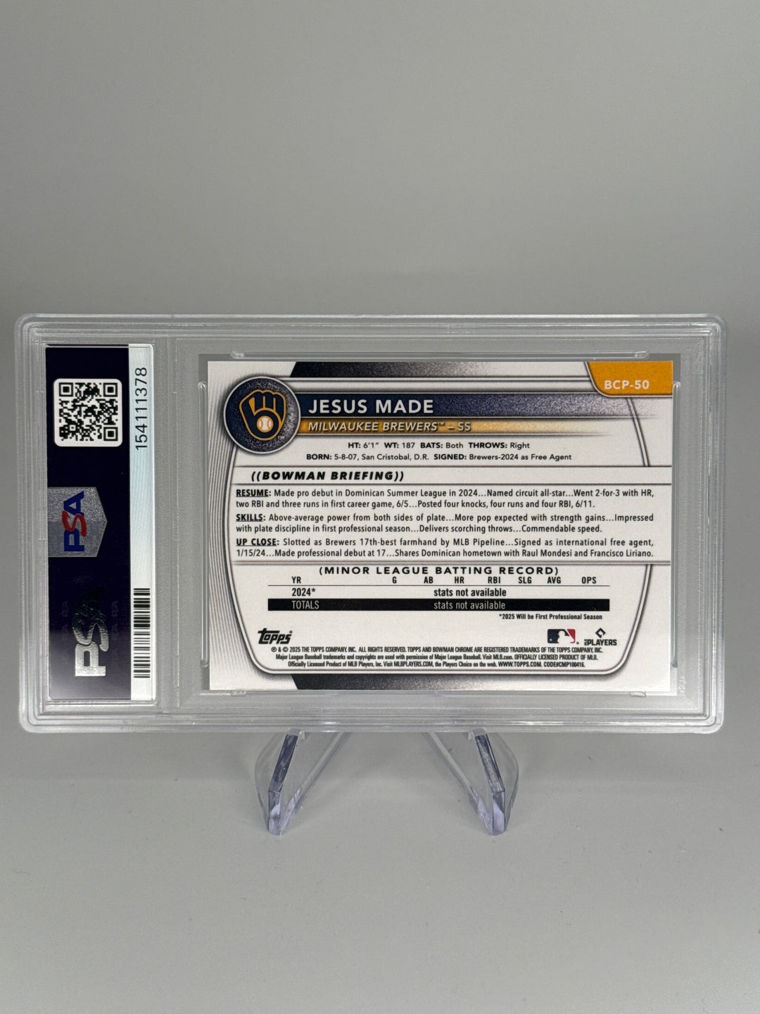 Jesus Made 2025 Bowman Chrome 1st Reptilian Refractor, PSA 10 Gem Mint