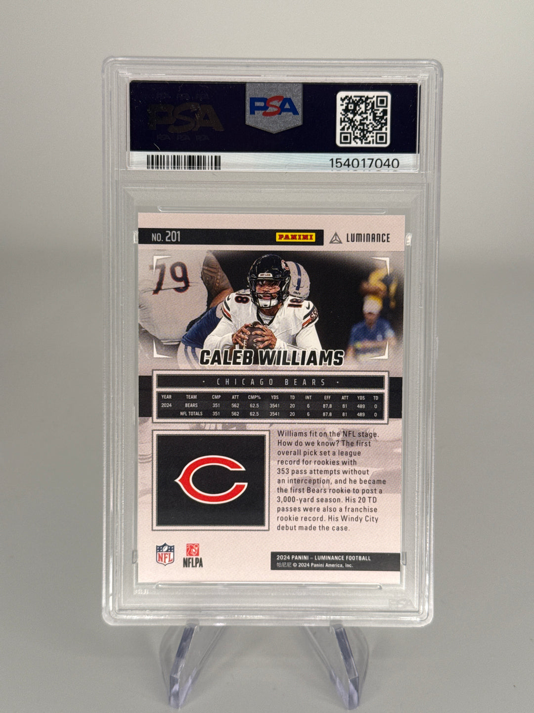 Caleb Williams 2024 Panini Luminance SSP Mystery Redemption Rookie, PSA 9 Mint