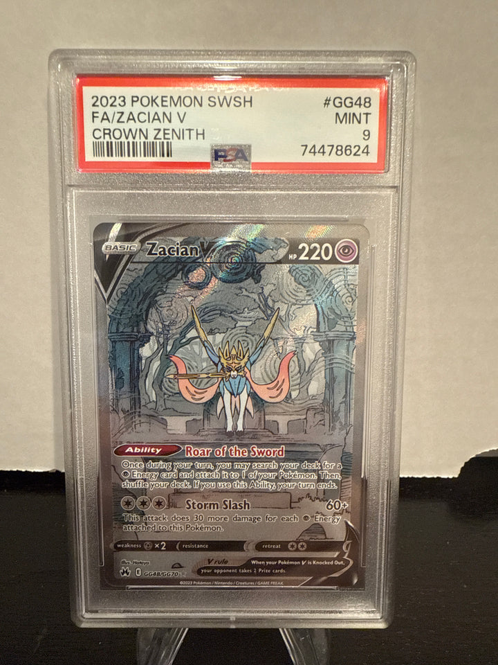 Pokemon TCG 2023 Zacian V Crown Zenith Ultra Rare Full Art, GG48/GG70, PSA 9 Mint