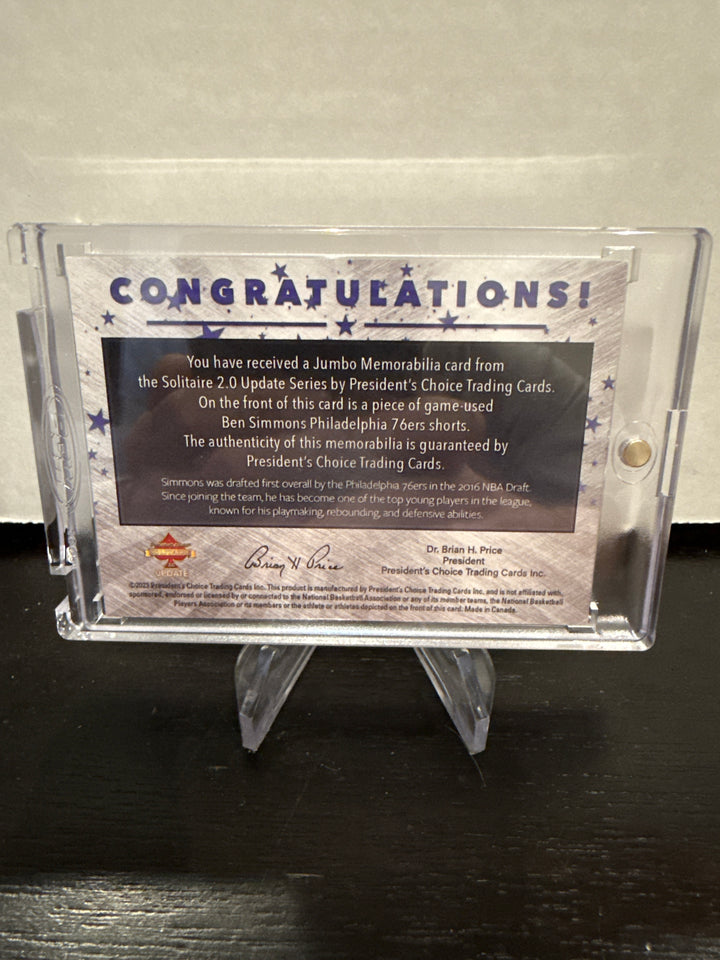 Ben Simmons 2023 President's Choice Game Worn 1/1 Jumbo Memorabilia