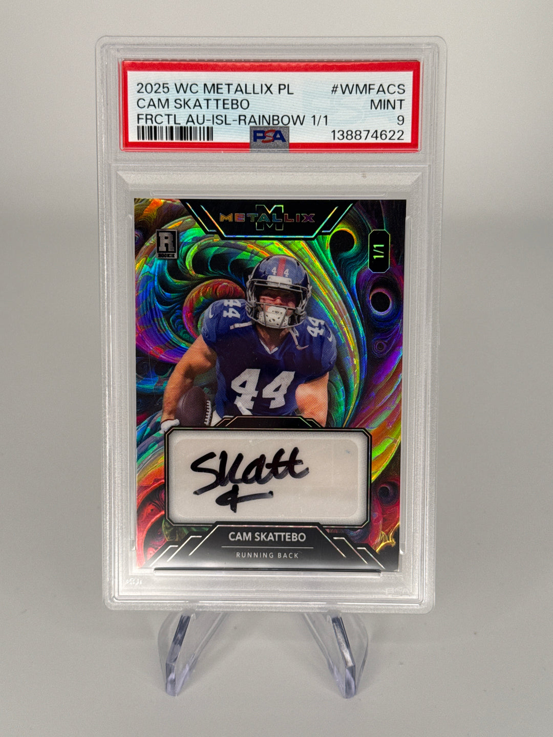 Cam Skattebo 2025 Wild Card Metallix Rainbow 1/1 Rookie Auto, PSA 9 Mint