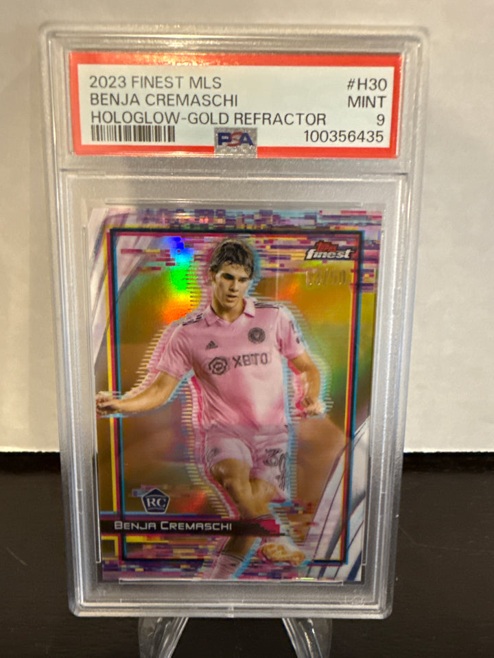 Benja Cremaschi 2023 Topps Finest MLS Hologlow Gold Refractor, 03/50, PSA 9 Mint