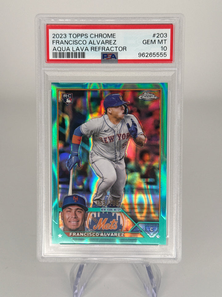Francisco Alvarez 2023 Topps Chrome Aqua Lava Refractor Rookie, 169/199, PSA 10 Gem Mint
