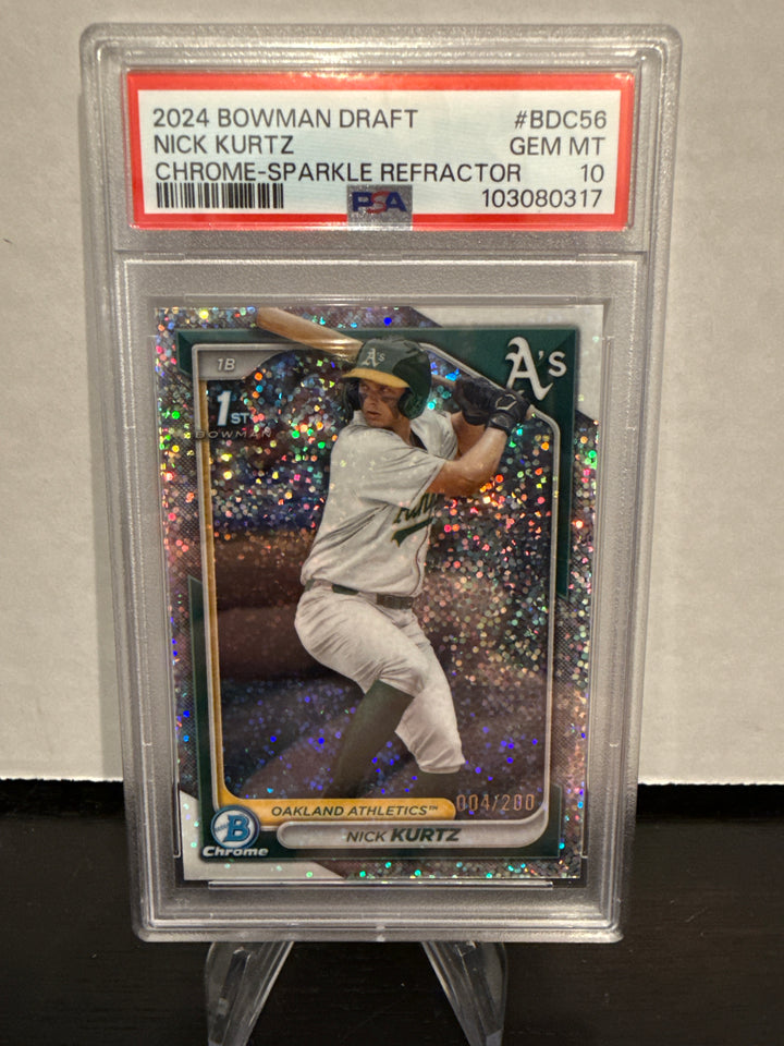Nick Kurtz 2024 Bowman Draft Chrome Sparkle Refractor, 004/200, PSA 10 Gem Mint