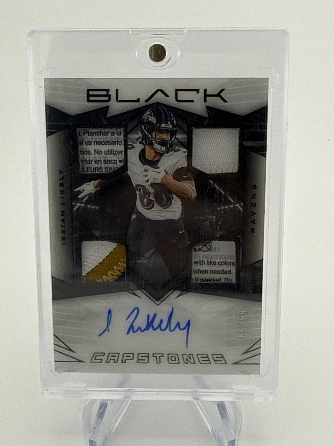 Isaiah Likely 2024 Panini Black Capstones Quad Patch Auto, 86/99