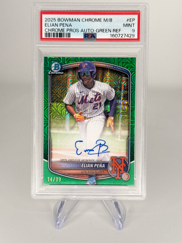 Elian Pena 2025 Bowman Chrome Mega Box Green Refractor Prospect Auto, 14/99, PSA 9 Mint