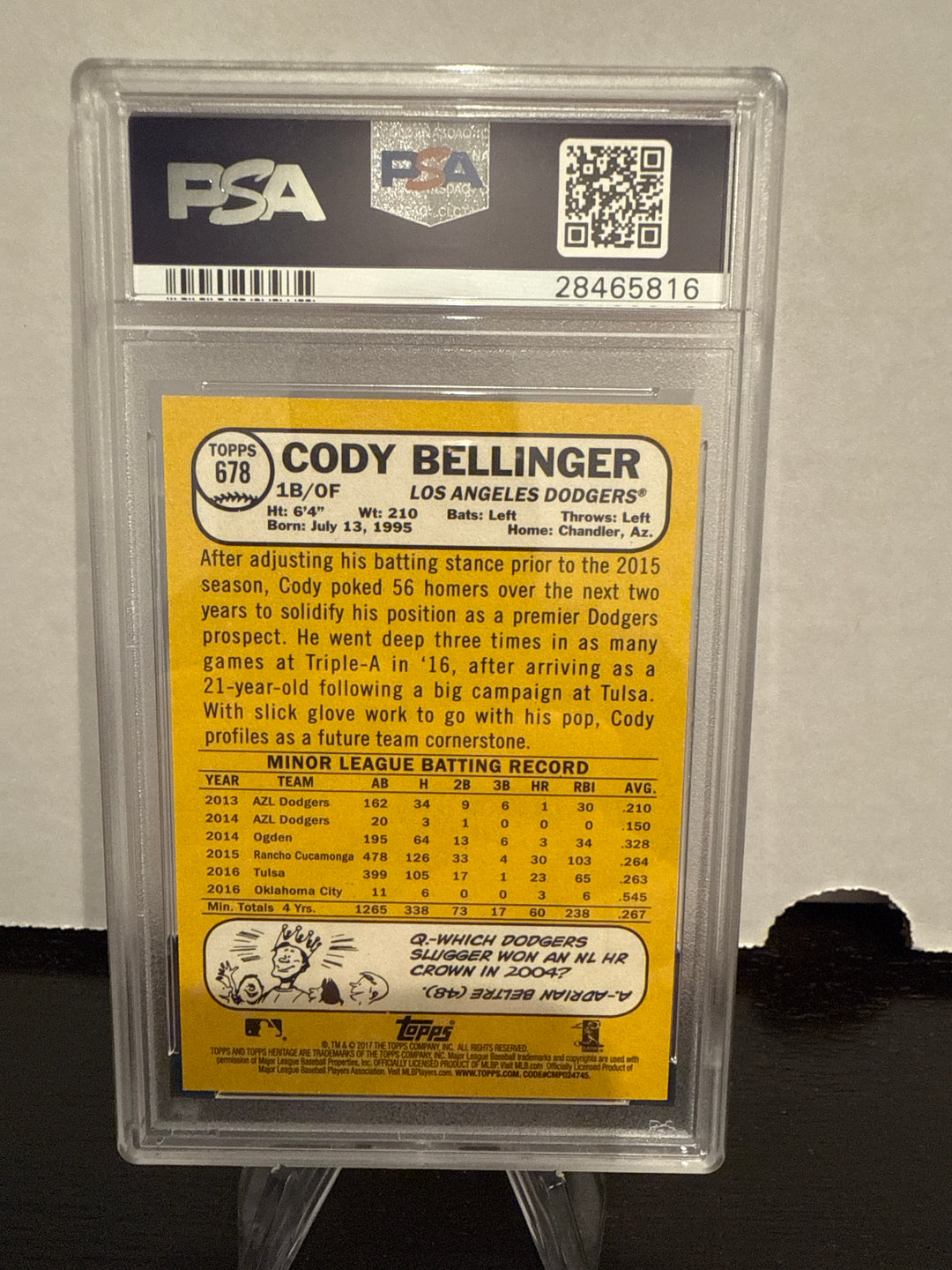 Cody Bellinger 2017 Topps Heritage Rookie, PSA 10 Gem Mint