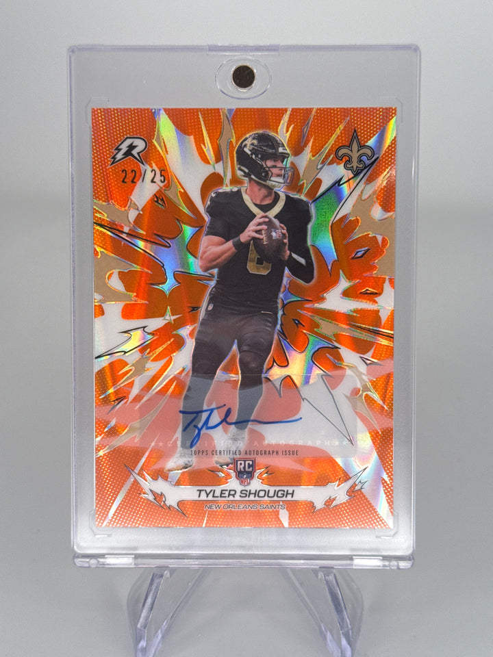 Tyler Shough 2025 Topps Resurgence Orange Refractor Rookie Auto, 22/25