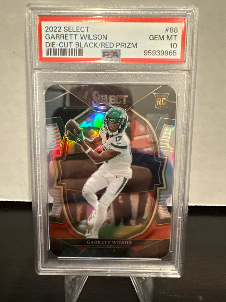 Garrett Wilson 2022 Panini Select Die Cut Black/Red Rookie, PSA 10 Gem Mint