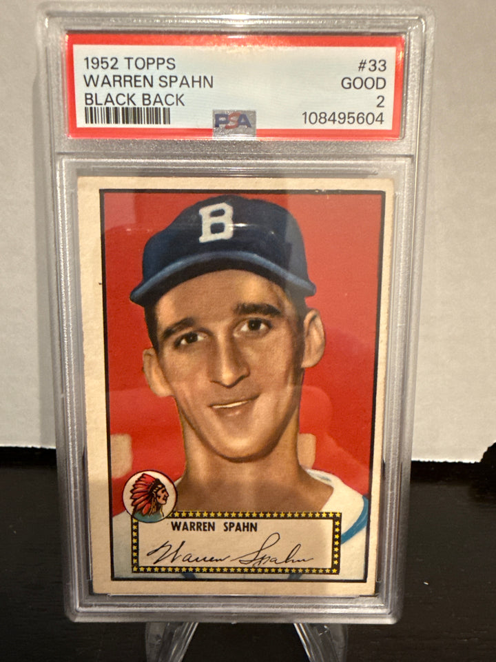 Warren Spahn 1952 Topps Black Back, PSA 2 Good
