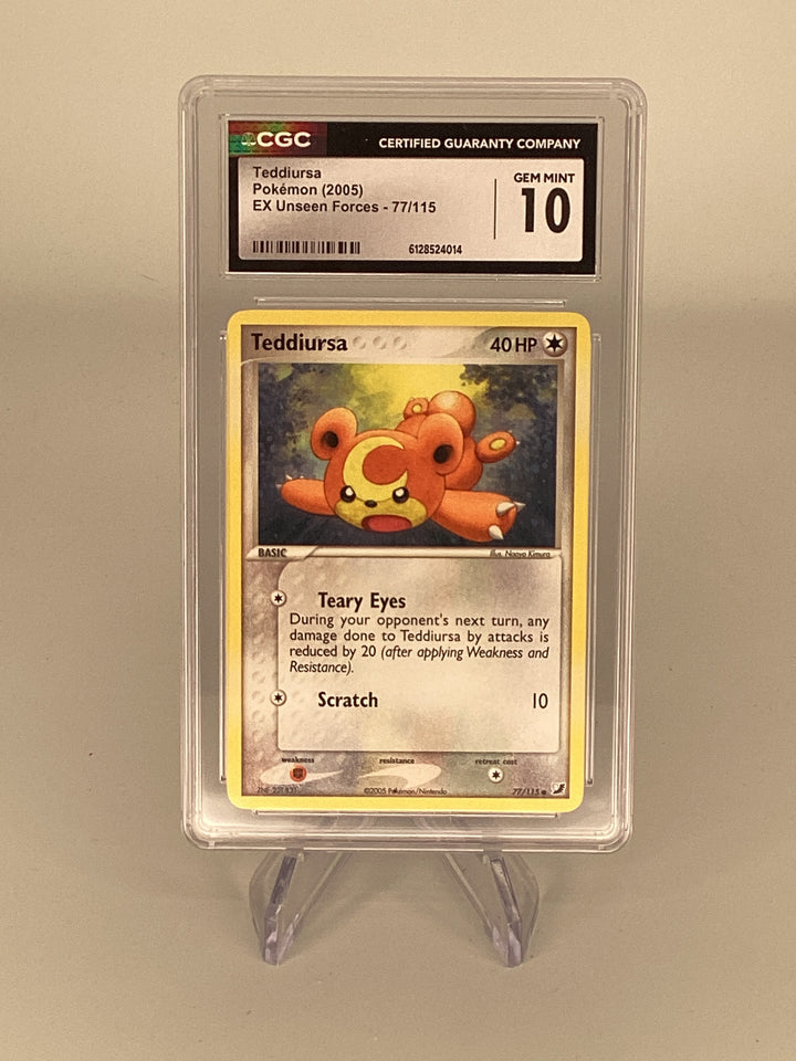 Pokémon TCG 2005 Teddiursa EX Unseen Forces, 77/115, CGC 10 Gem Mint