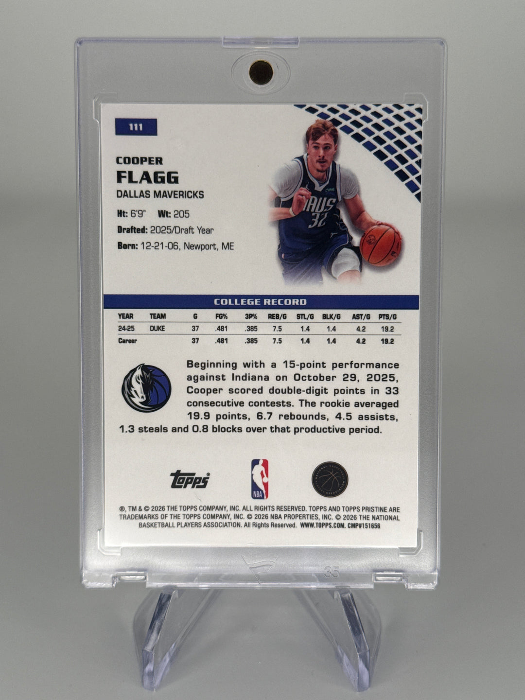 Cooper Flagg 2026 Topps Pristine Purple Refractor Rookie, 125/125
