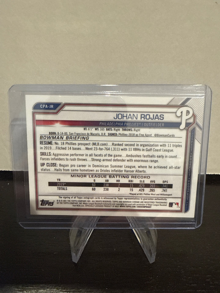 Johan Rojas 2021 Bowman Chrome 1st Speckle Refractor Auto, 048/299