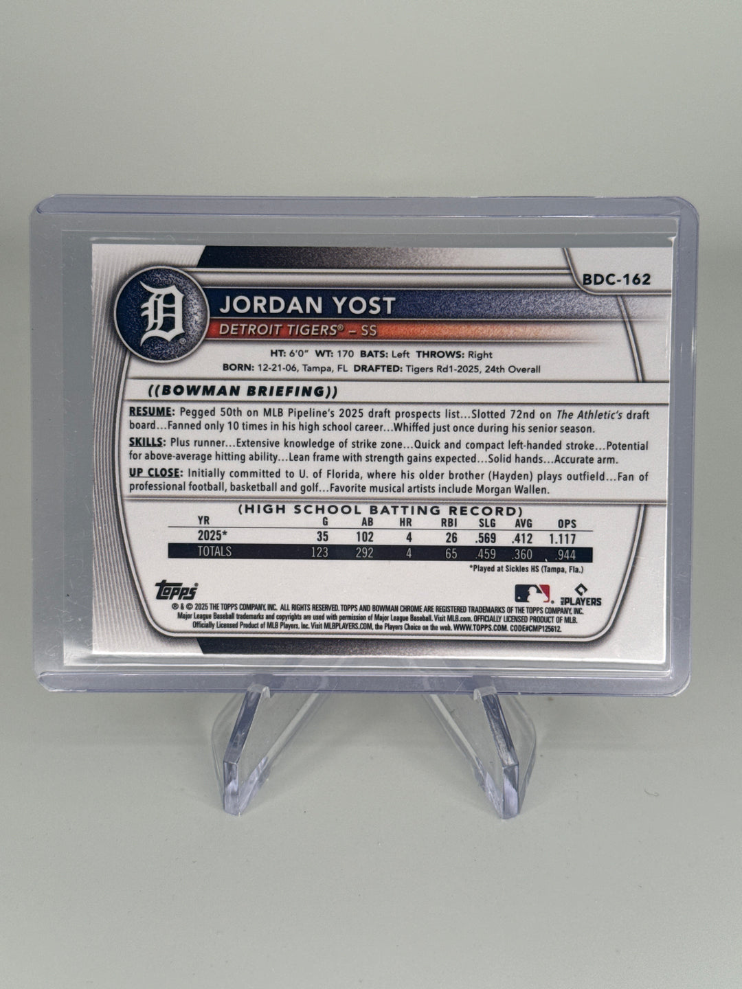 Jordan Yost 2025 Bowman Chrome Sapphire 1st Yellow Refractor, 73/75