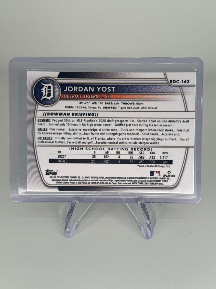 Jordan Yost 2025 Bowman Chrome Sapphire 1st Yellow Refractor, 73/75