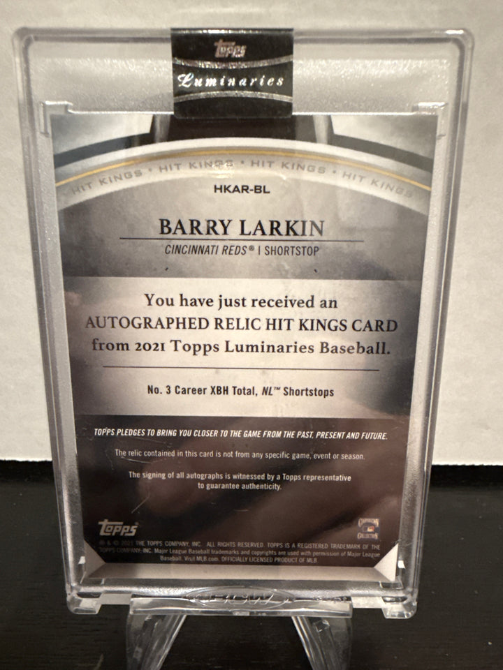 Barry Larkin 2021 Topps Luminaries Hit Kings Auto Relic Purple, 3/3