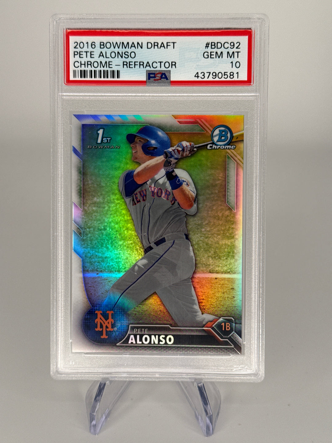 Pete Alonso 2016 Bowman Chrome Draft, 1st Bowman Refractor, PSA 10 Gem Mint