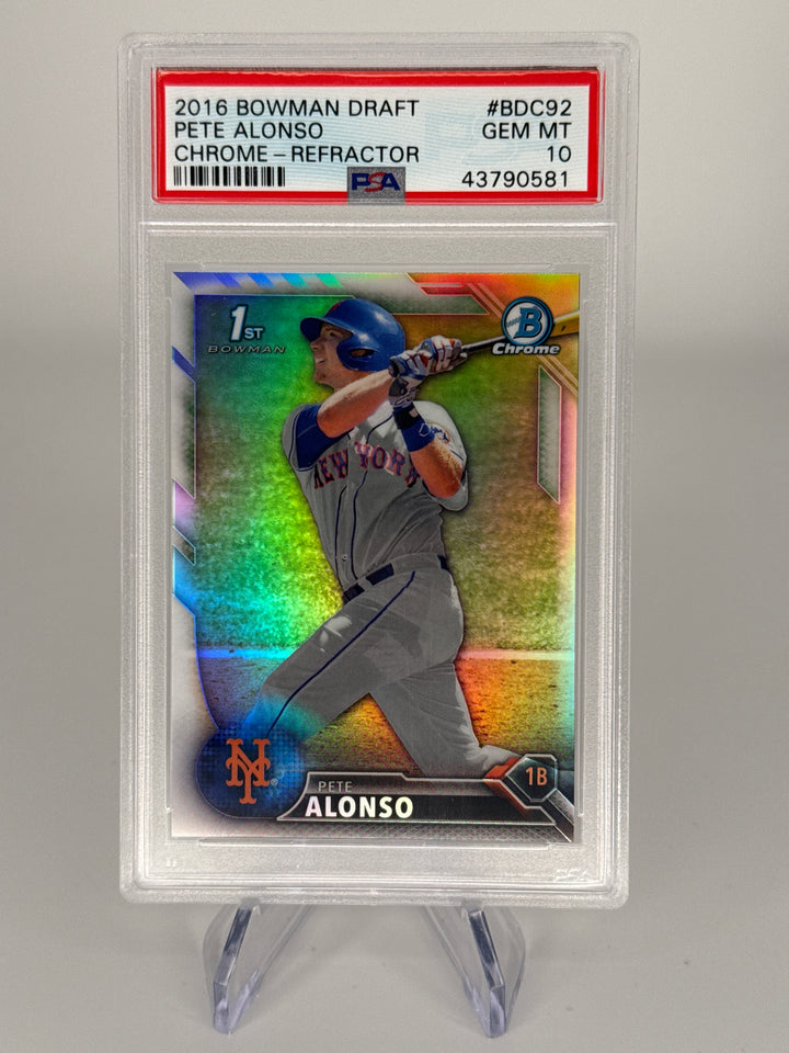 Pete Alonso 2016 Bowman Chrome Draft, 1st Bowman Refractor, PSA 10 Gem Mint