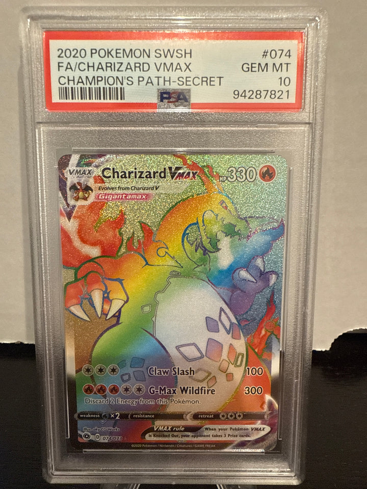 Pokemon TCG 2020 Charizard VMax Champions Path Secret Rare Full Art, 074/073, PSA 10 Gem Mint