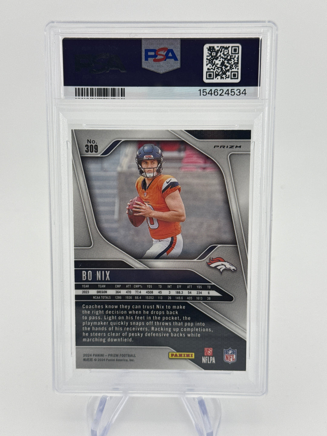 Bo Nix 2024 Panini Prizm Red Sparkle Rookie, PSA 9 Mint