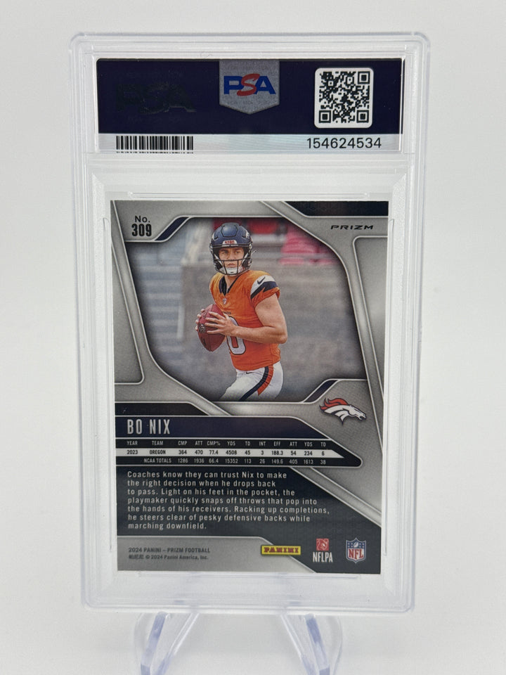 Bo Nix 2024 Panini Prizm Red Sparkle Rookie, PSA 9 Mint