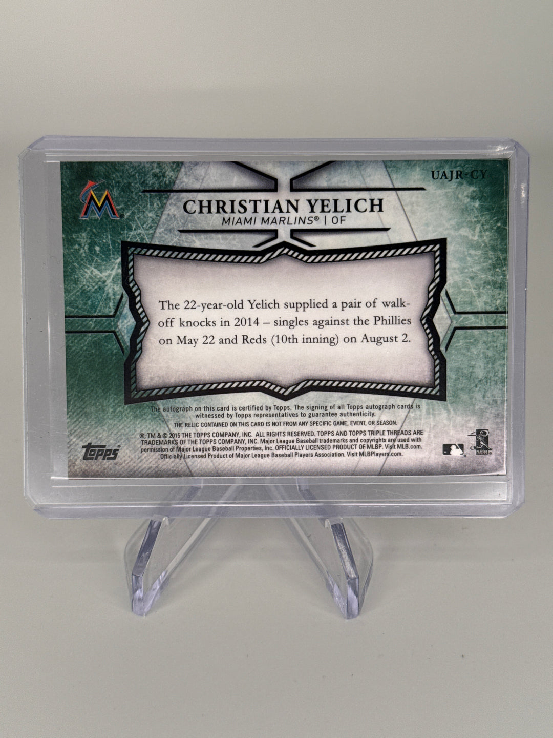 Christian Yelich 2015 Topps Triple Threads Auto Relic, 21/50