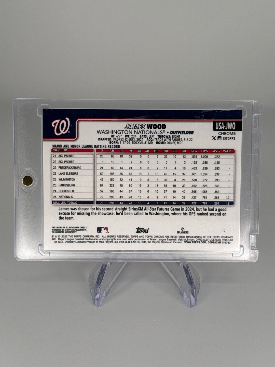 James Wood 2025 Topps Chrome Sapphire Rookie Auto Gold, 44/50