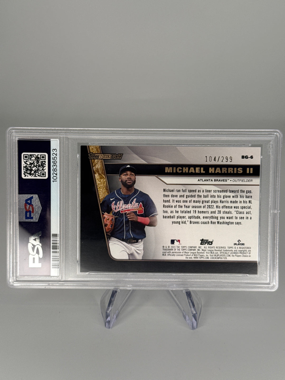 Michael Harris 2023 Topps Update Black Gold Black Rookie, 104/299, PSA 9 Mint
