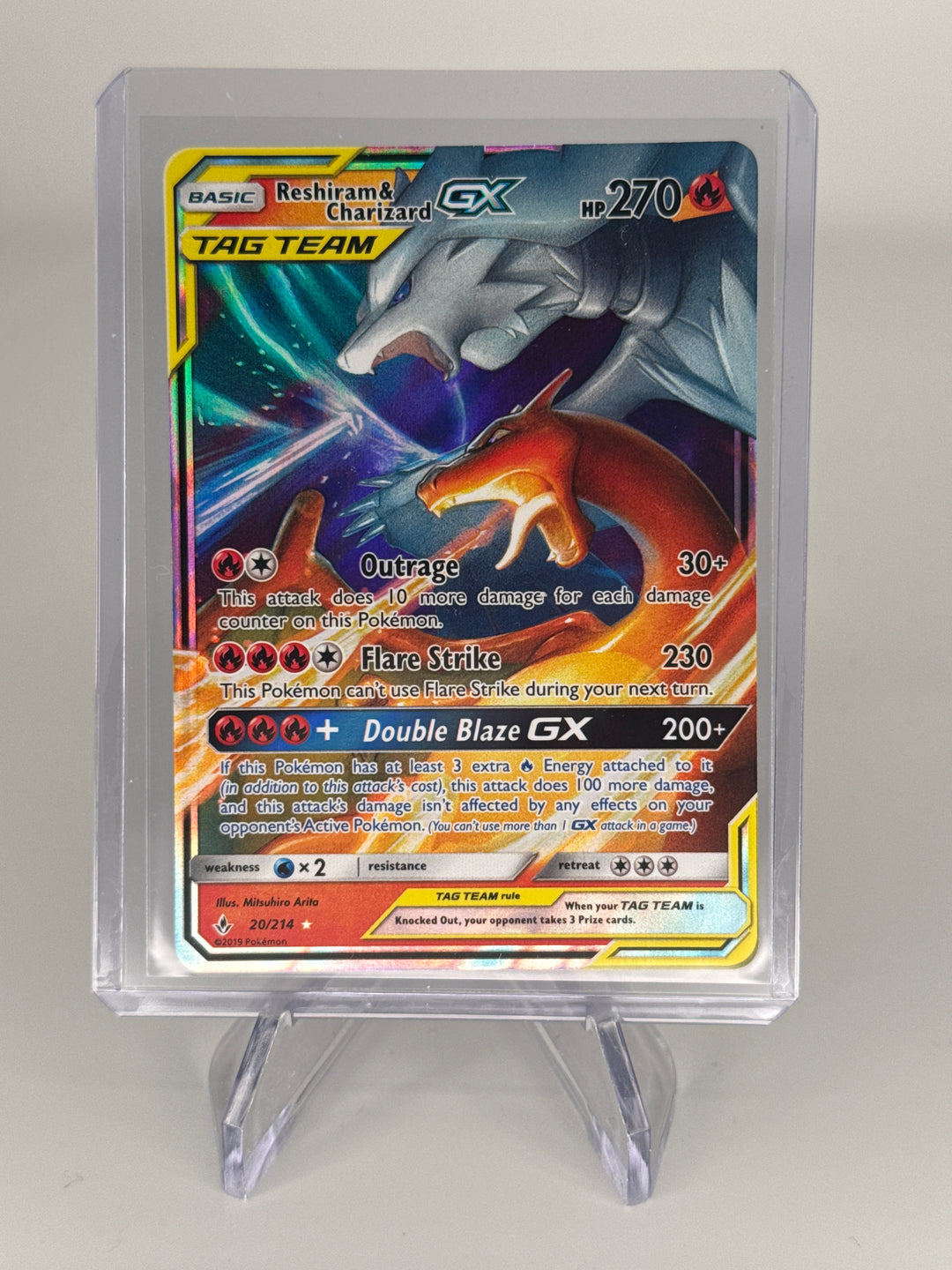 Pokemon TCG 2019 Reshiram & Charizard GX Tag Team Unbroken Bonds Full Art Holofoil, 20/214