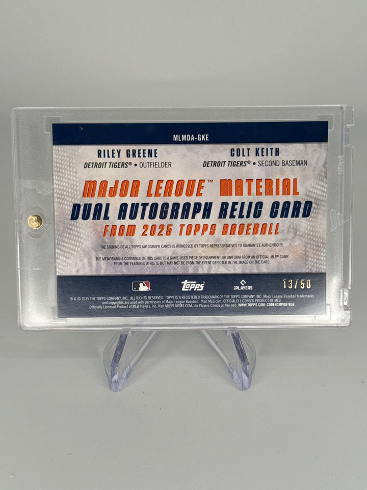 Riley Greene/Colt Keith 2025 Topps Major League Material Auto Relic, 13/50