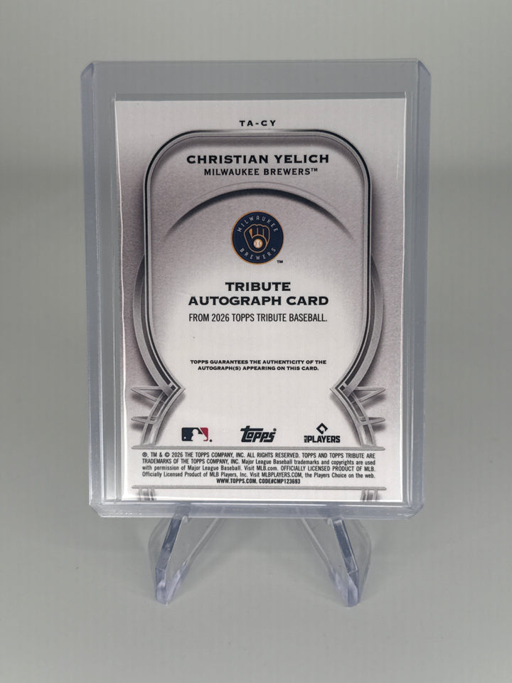 Christian Yelich 2026 Topps Tribute Gold Auto, 48/50