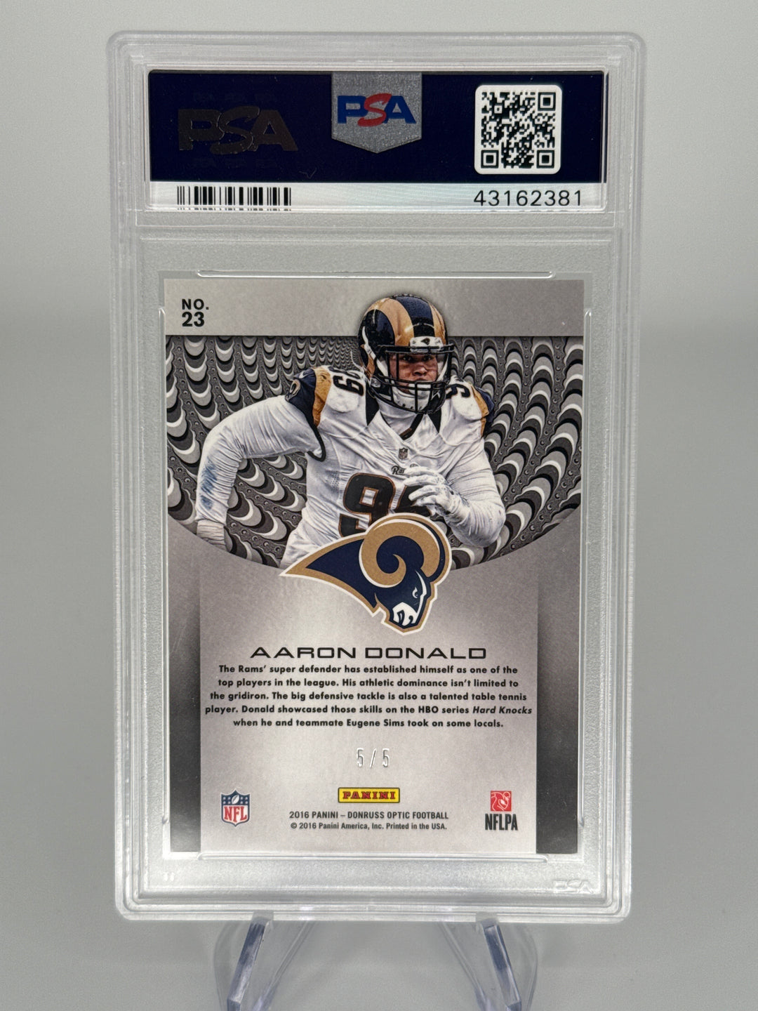 Aaron Donald 2016 Panini Donruss Optic Prototype Green, 5/5, PSA 9 Mint