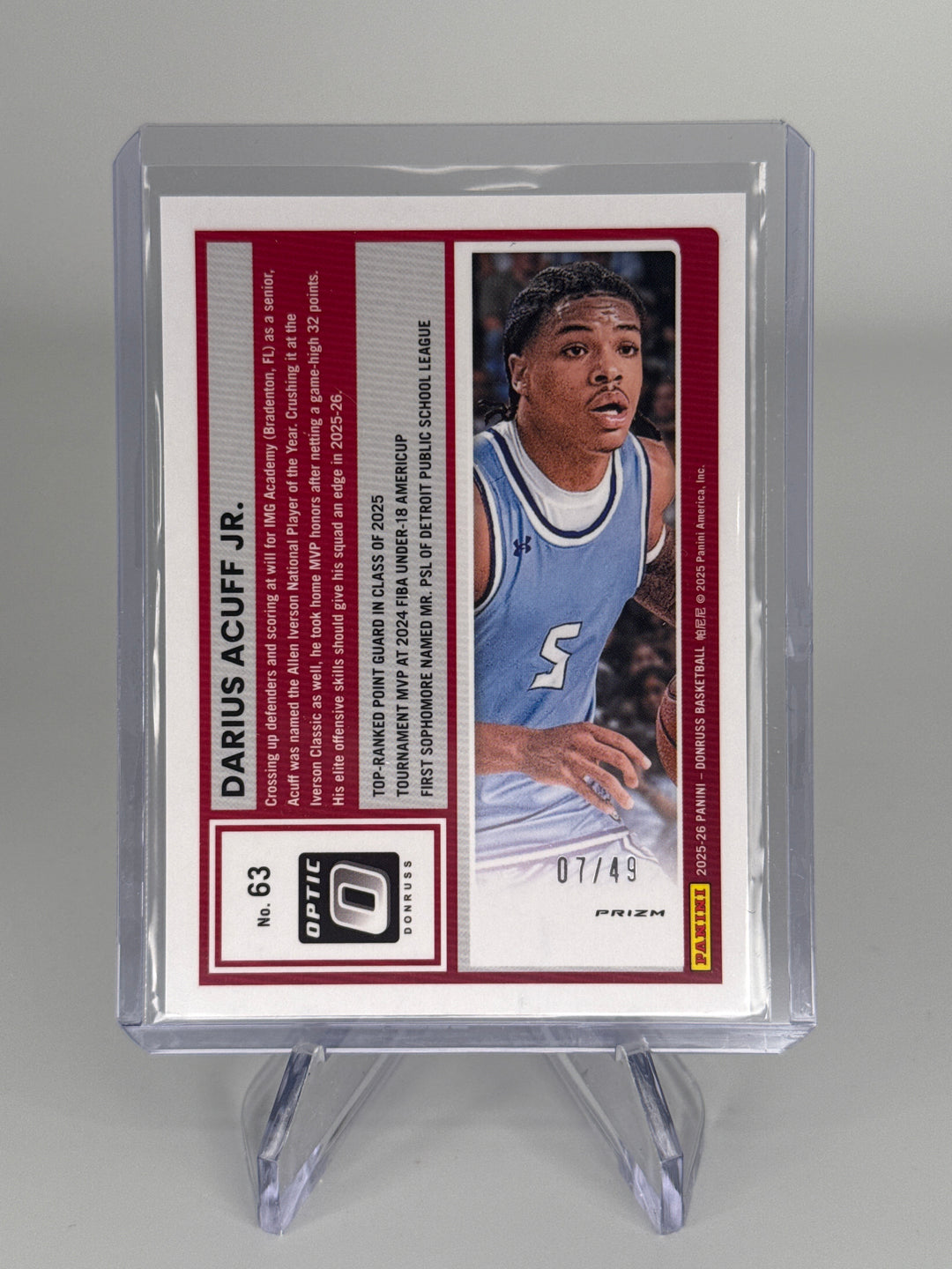 Darius Acuff Jr. 2026 Panini Donruss Optic Purple Refractor Rated Prospect, 07/49