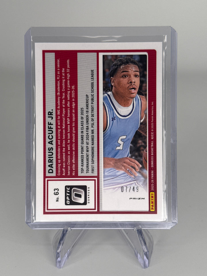Darius Acuff Jr. 2026 Panini Donruss Optic Purple Refractor Rated Prospect, 07/49