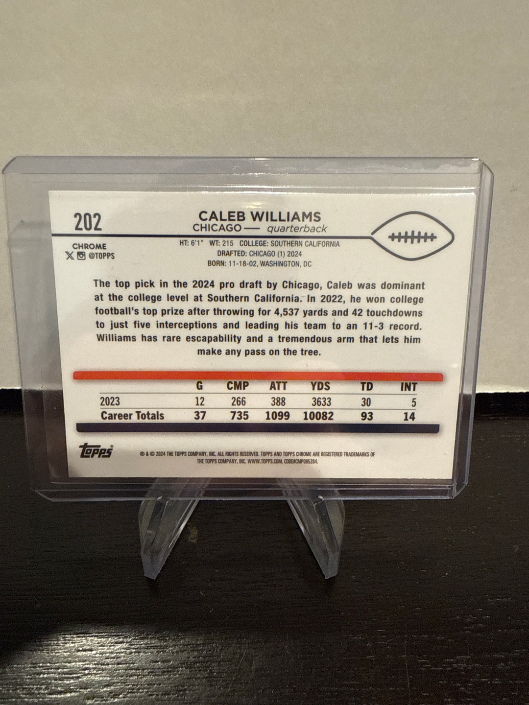 Caleb Williams 2024 Topps Chrome Sapphire Rookie