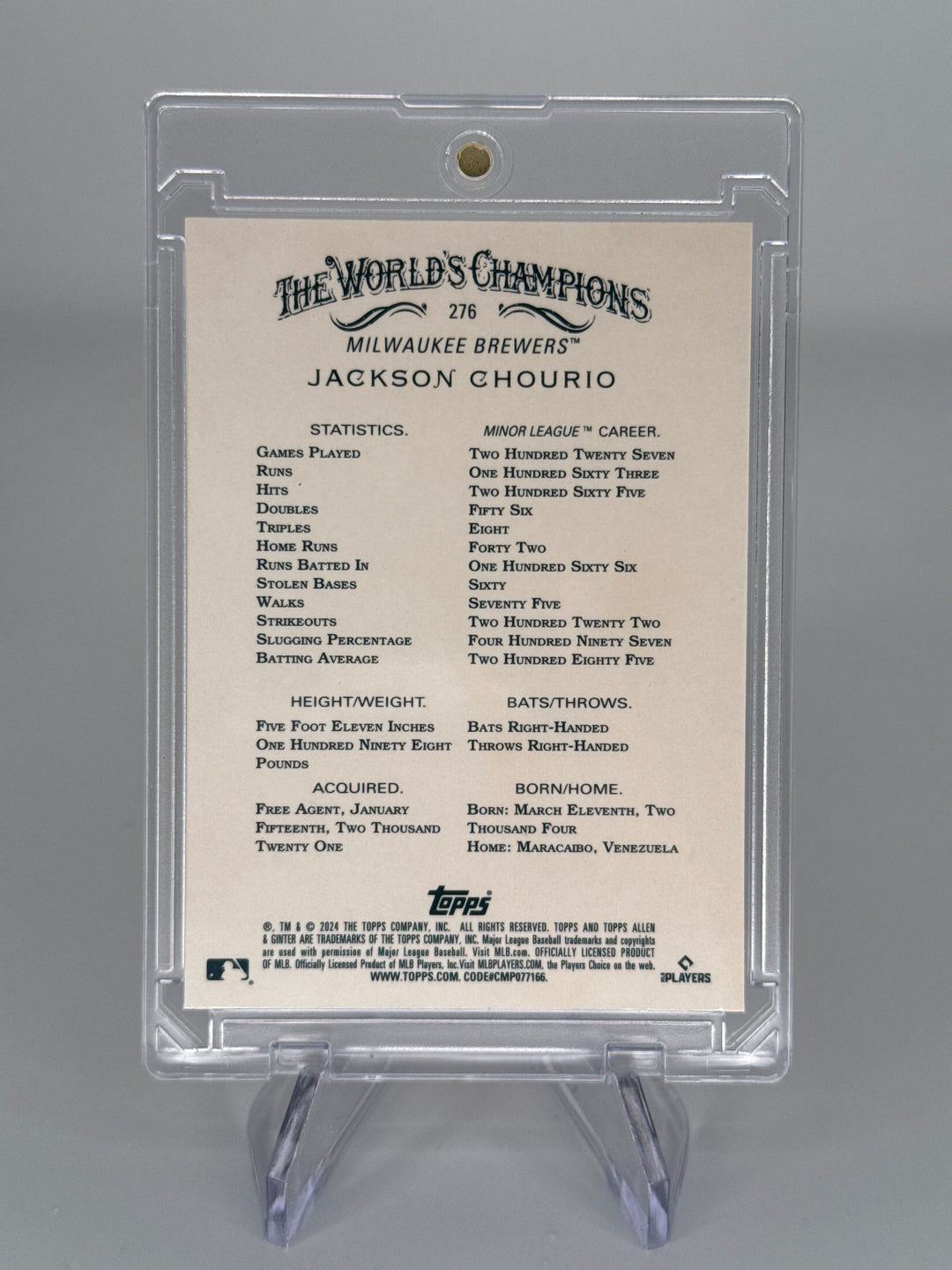 Jackson Chourio 2024 Topps Allen & Ginter Orange Refractor Rookie, 09/25