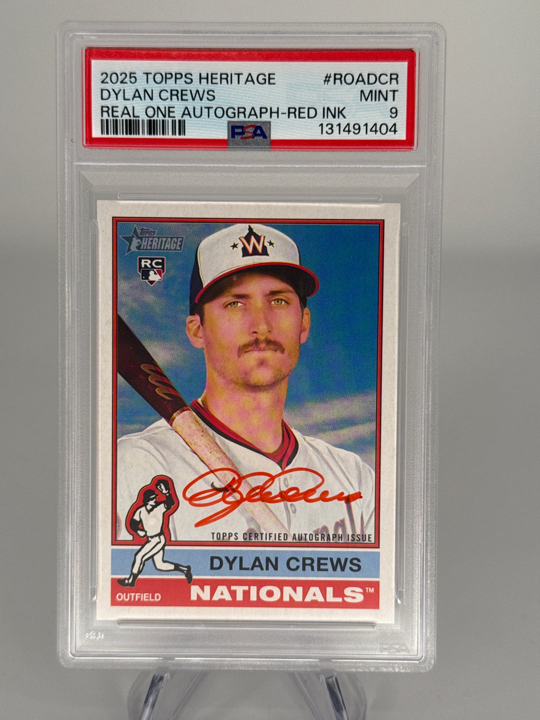 Dylan Crews 2025 Topps Heritage Real One Red Ink Rookie Auto, PSA 9 Mint