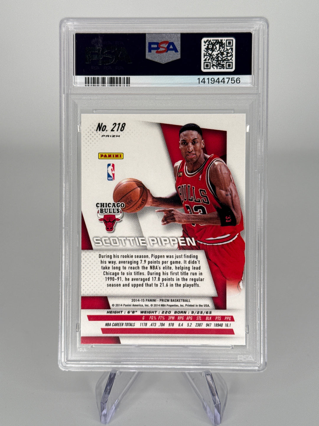 Scottie Pippen 2014 Panini Prizm Yellow & Red Mosaic Prizm, PSA 10 Gem Mint