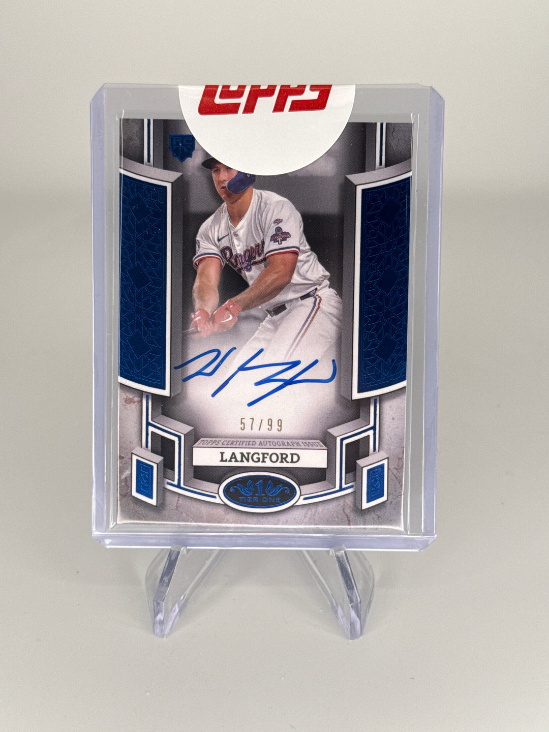 Wyatt Langford 2024 Topps Tier One Blue Foil Rookie Auto, 57/99
