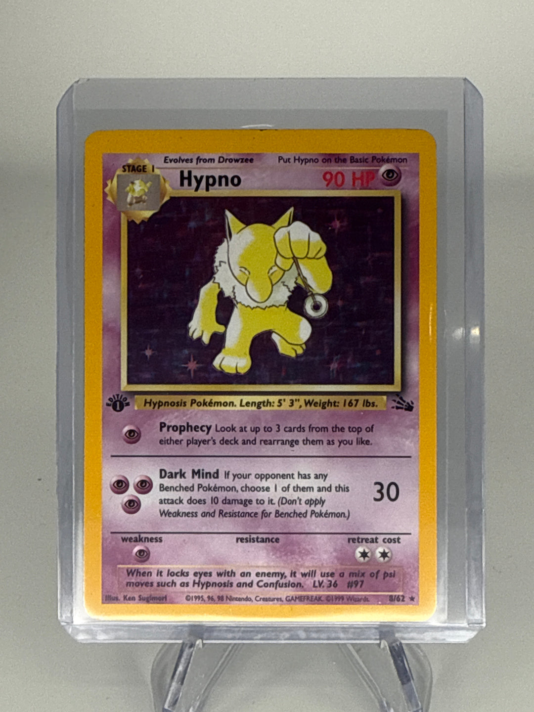 Pokemon TCG 1999 Hypno 1st Editon Base Set Fossil Holo, 8/62