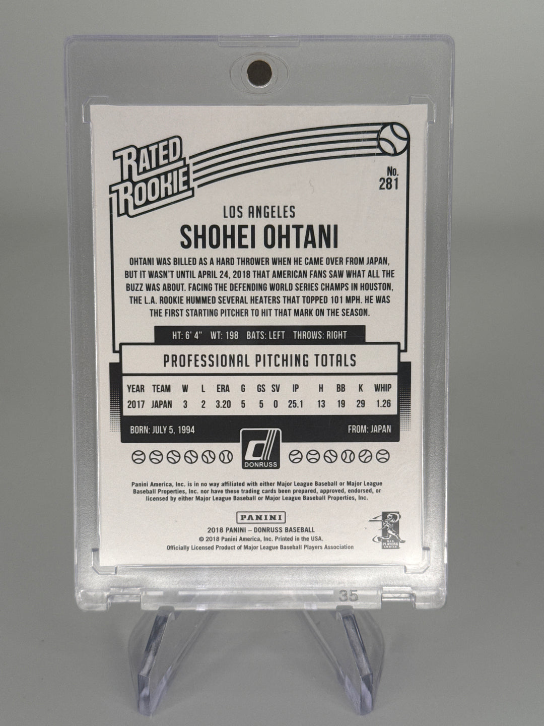 Shohei Ohtani 2018 Panini Donruss Rated Rookie